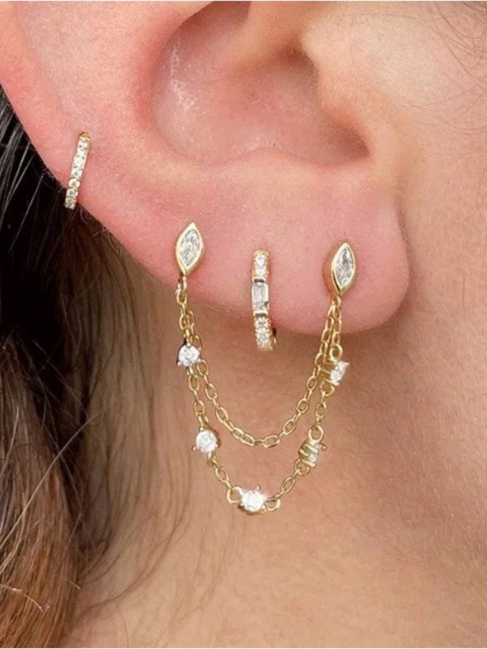 NWT electric picks double piercing dangle chain earrings